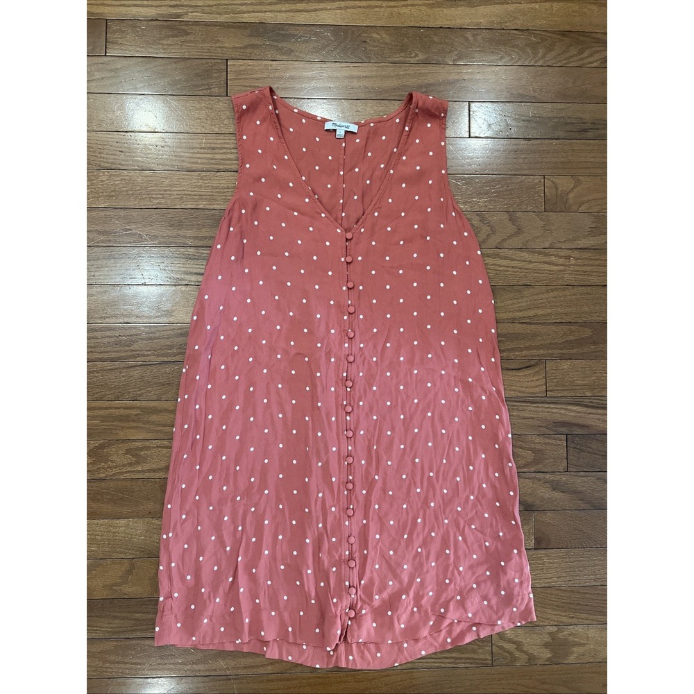 Madewell Heather Button Front Polka Dot Mini Dress Rust Orange Sleeveless L